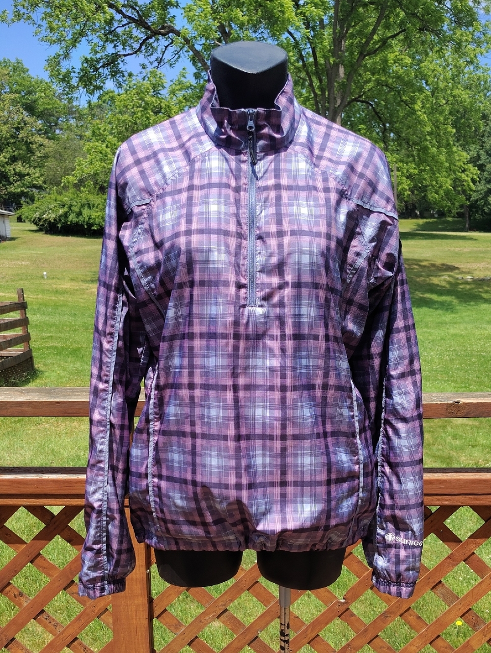 Sunice Purple & Gray Plaid Quarter Zip Pullover Weather Windbreaker Size Medium